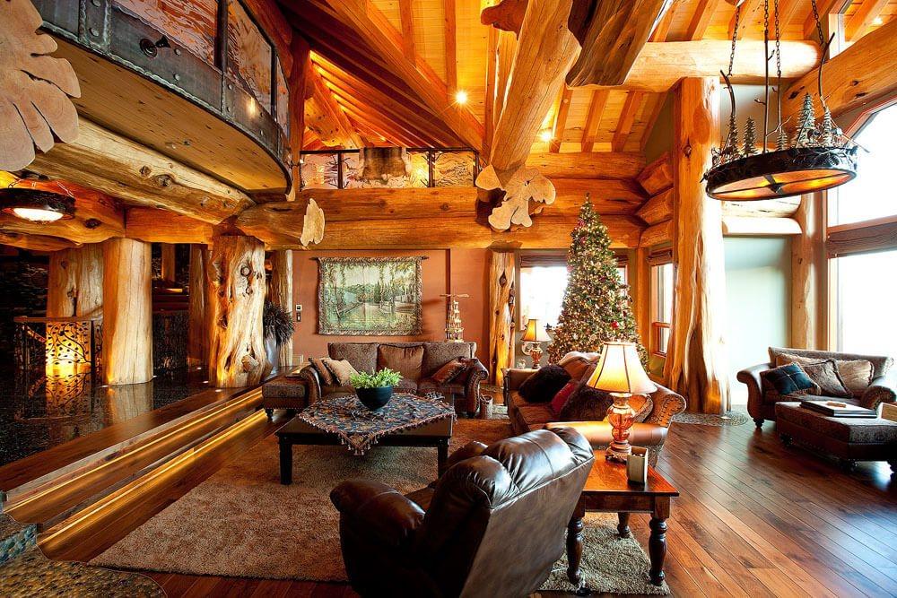 Гостиная в доме по технологии Post and Beam
